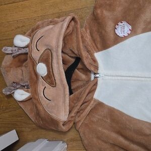 NORTH POLE TRADING COMPANY BROWN FLEECE UNISEX "REINDEER" ONE PIECE OUTFIT XXL